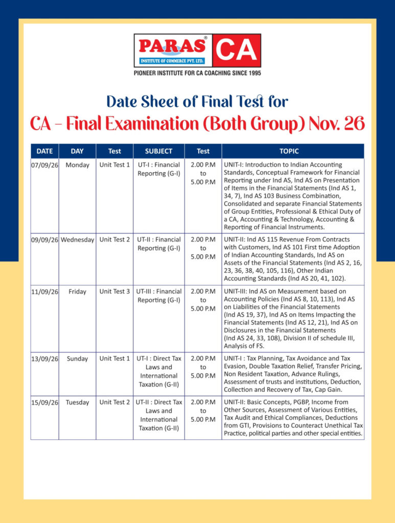 Datesheet for CA Final Group